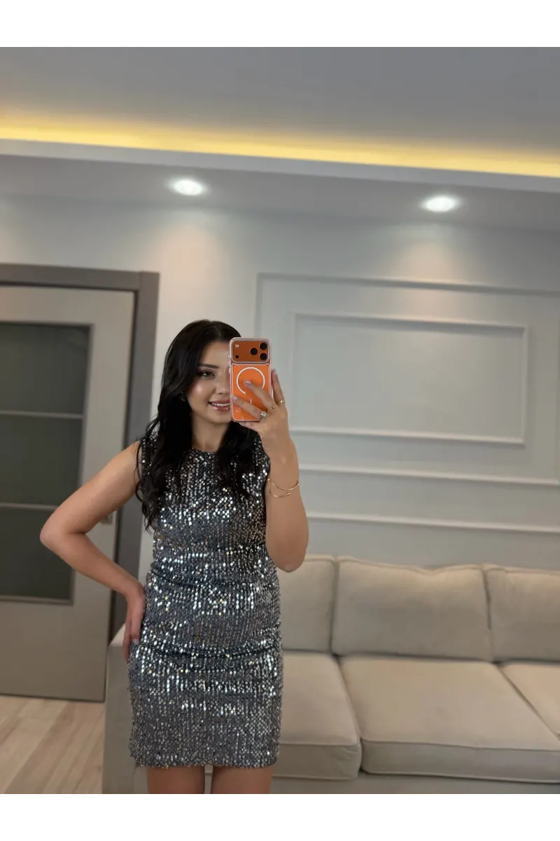 Pul Payet Sıfır Kol Elbise