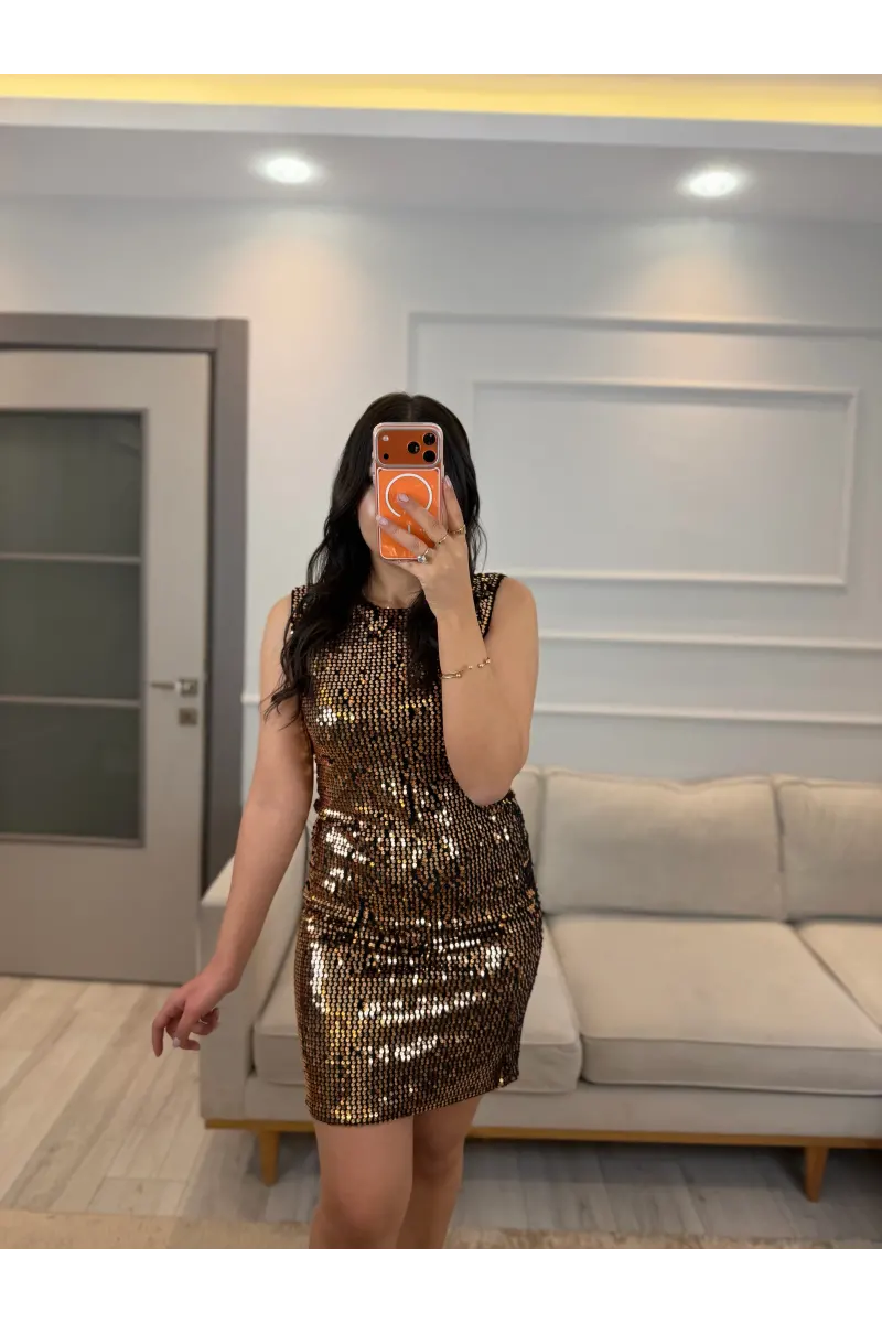 Pul Payet Sıfır Kol Elbise