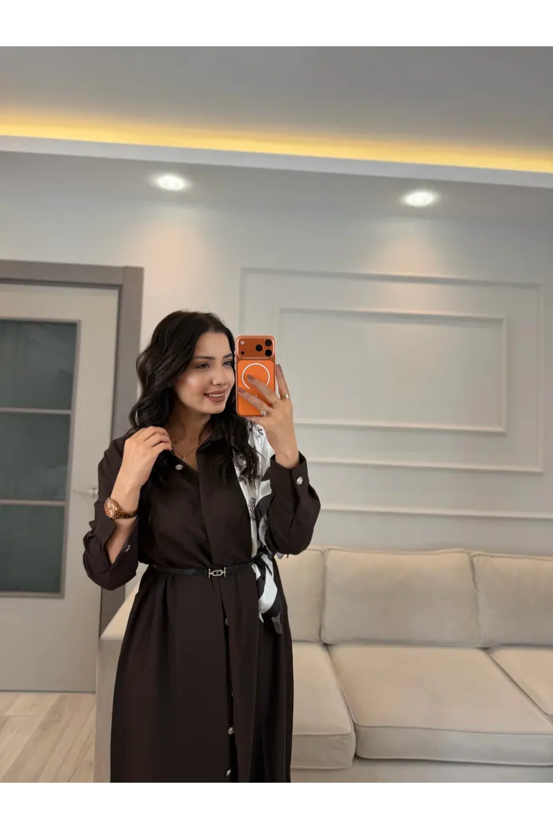 Şal Detaylı Kemerli Elbise