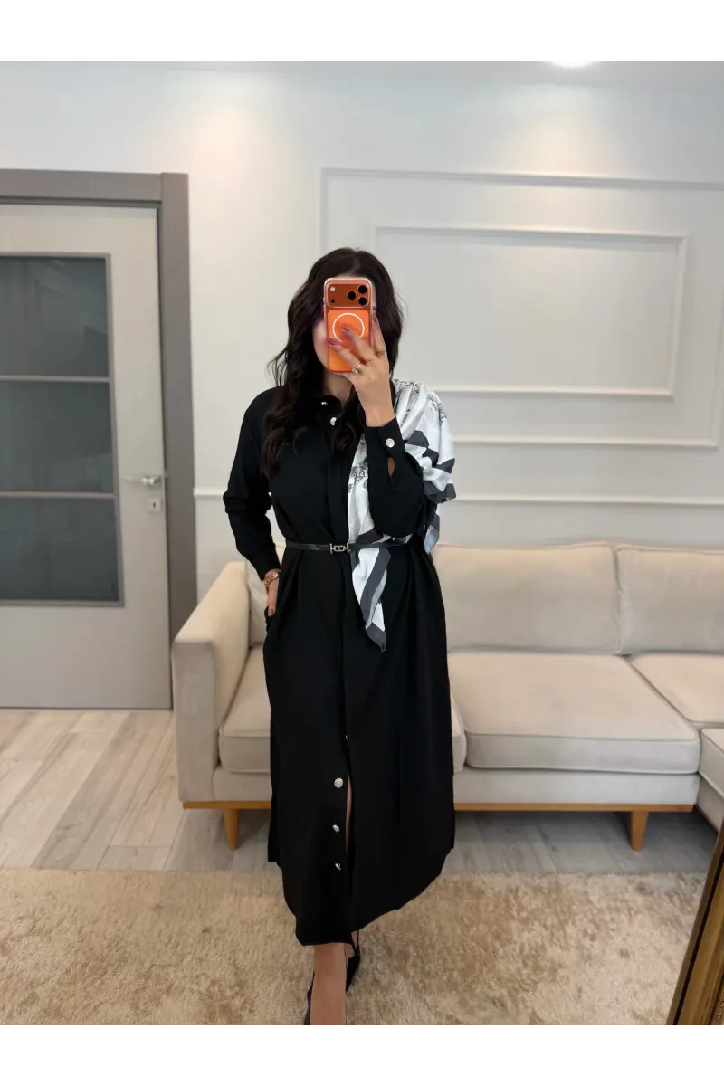 Şal Detaylı Kemerli Elbise
