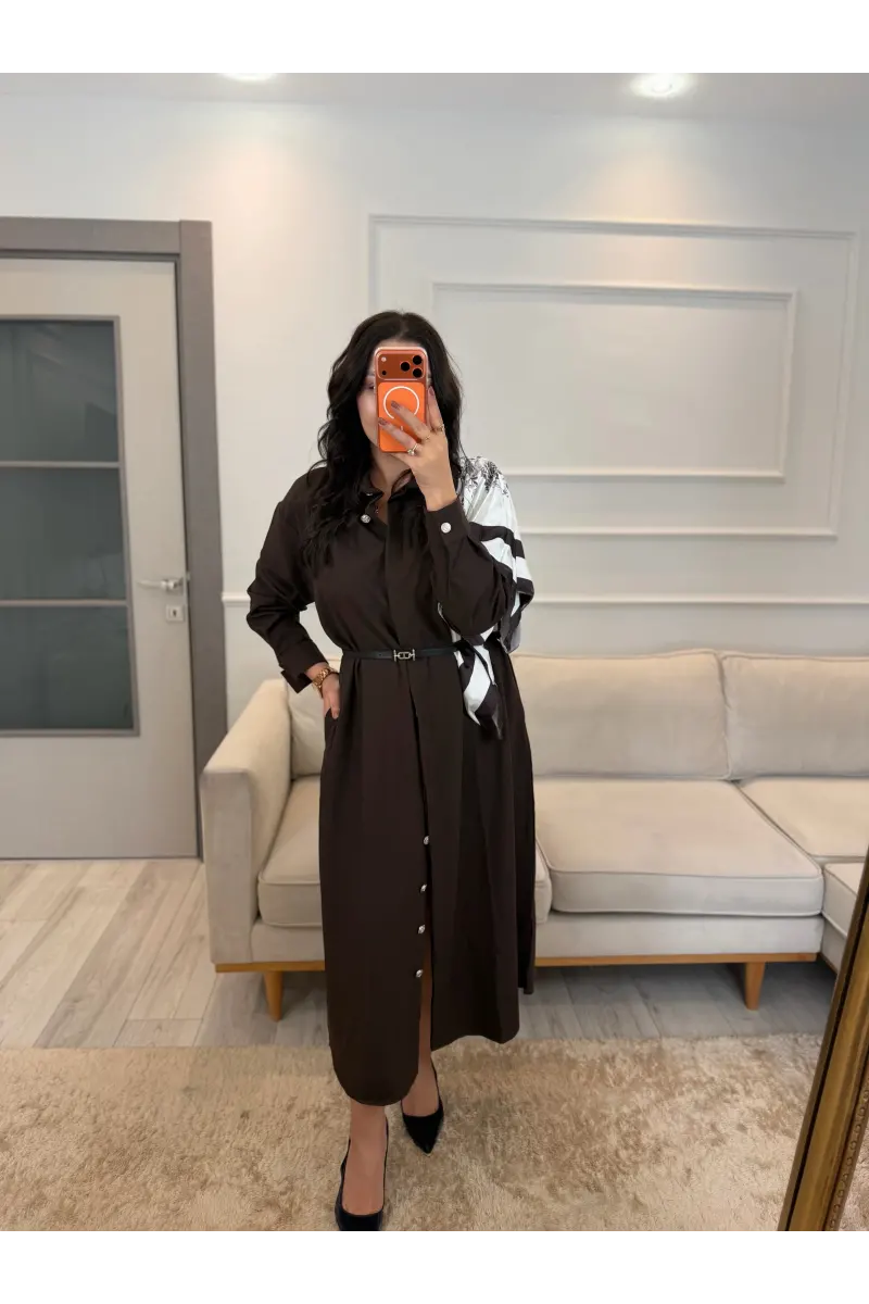 Şal Detaylı Kemerli Elbise