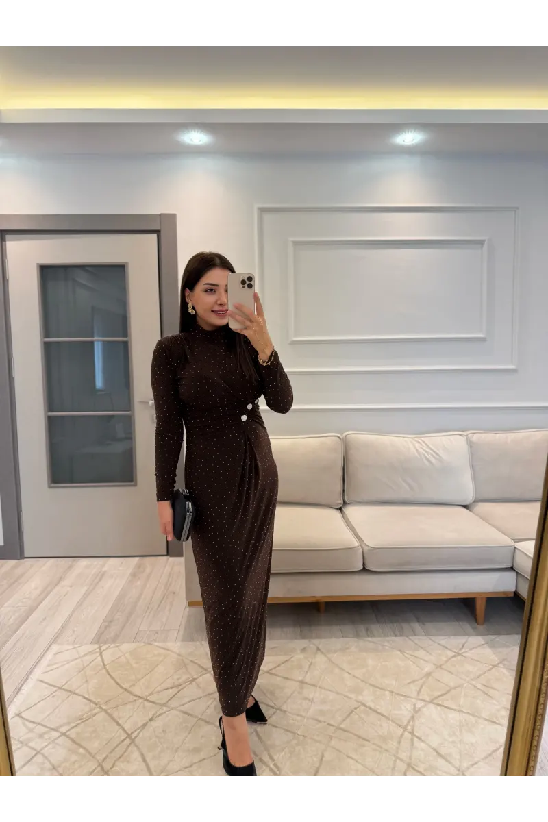 Sandy Kumaş Serpme Taşlı Elbise