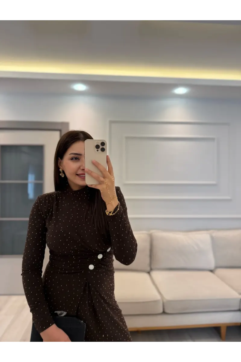 Sandy Kumaş Serpme Taşlı Elbise