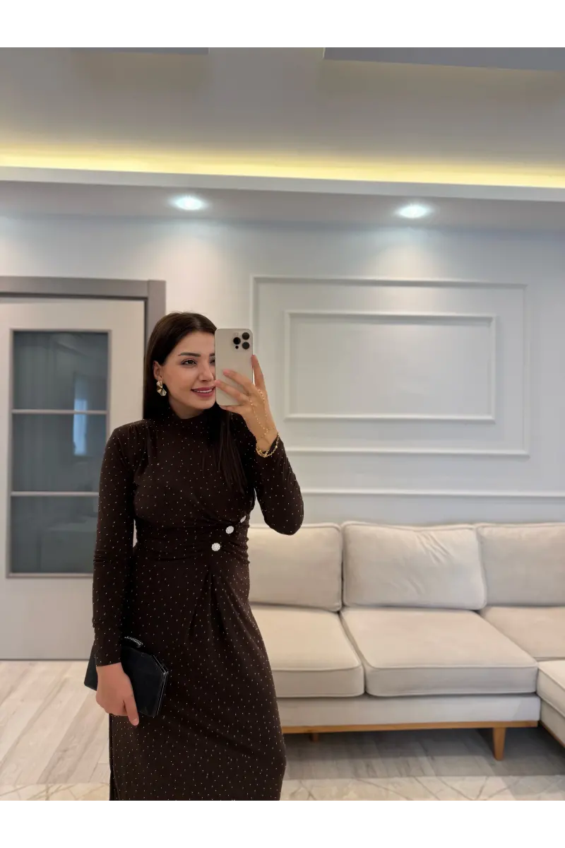 Sandy Kumaş Serpme Taşlı Elbise