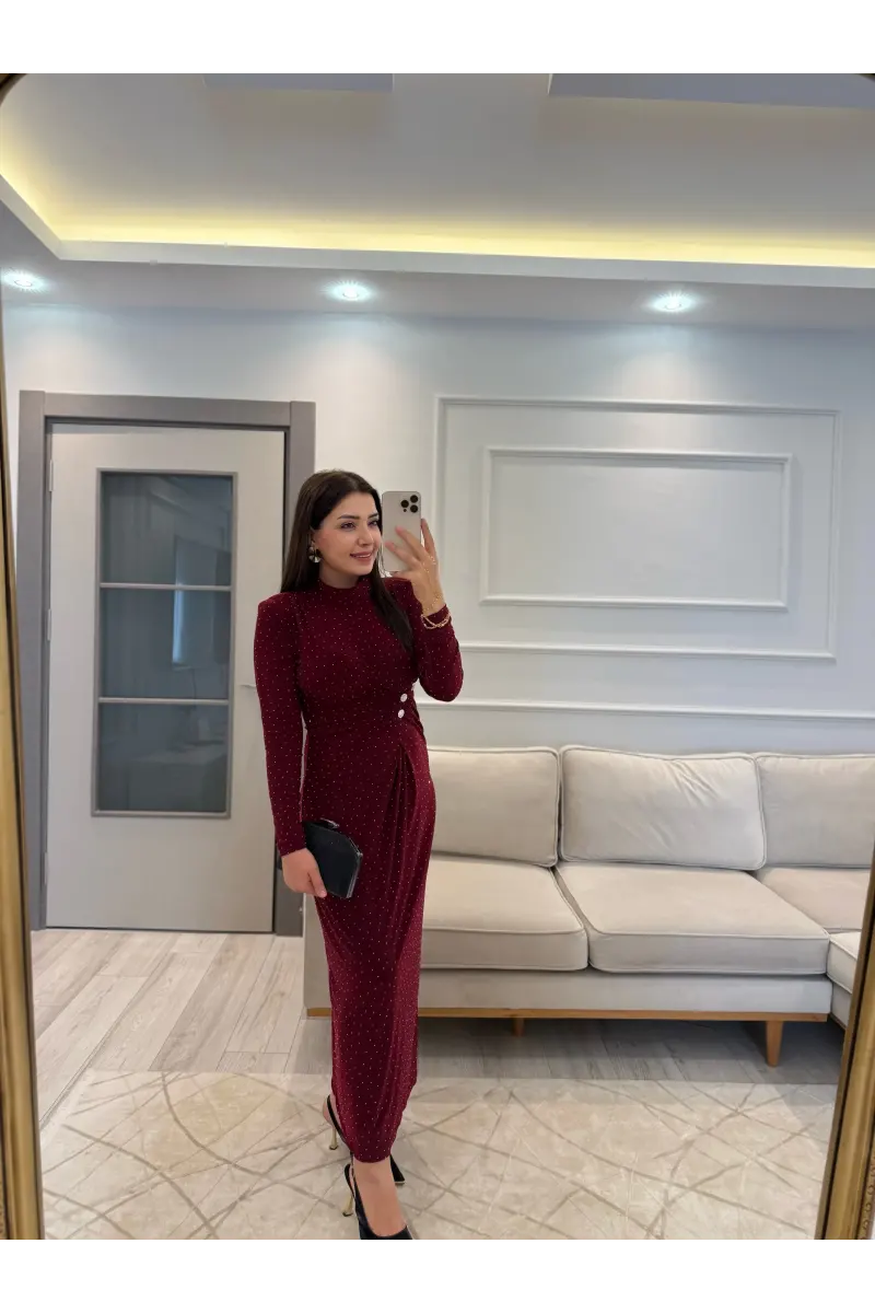 Sandy Kumaş Serpme Taşlı Elbise