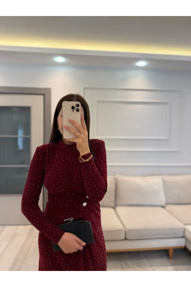 Sandy Kumaş Serpme Taşlı Elbise