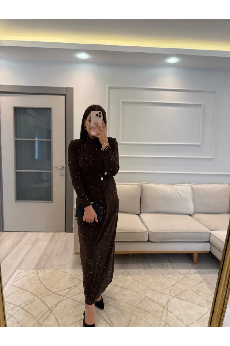 Sandy Kumaş Serpme Taşlı Elbise