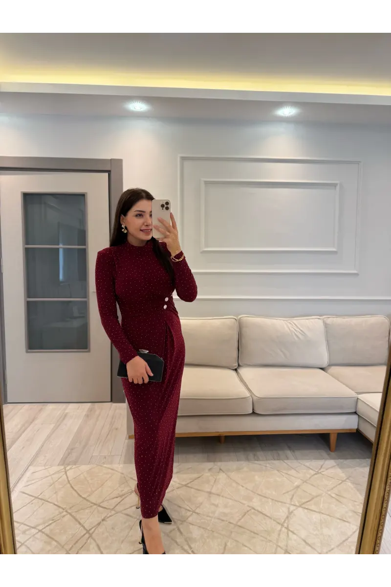 Sandy Kumaş Serpme Taşlı Elbise
