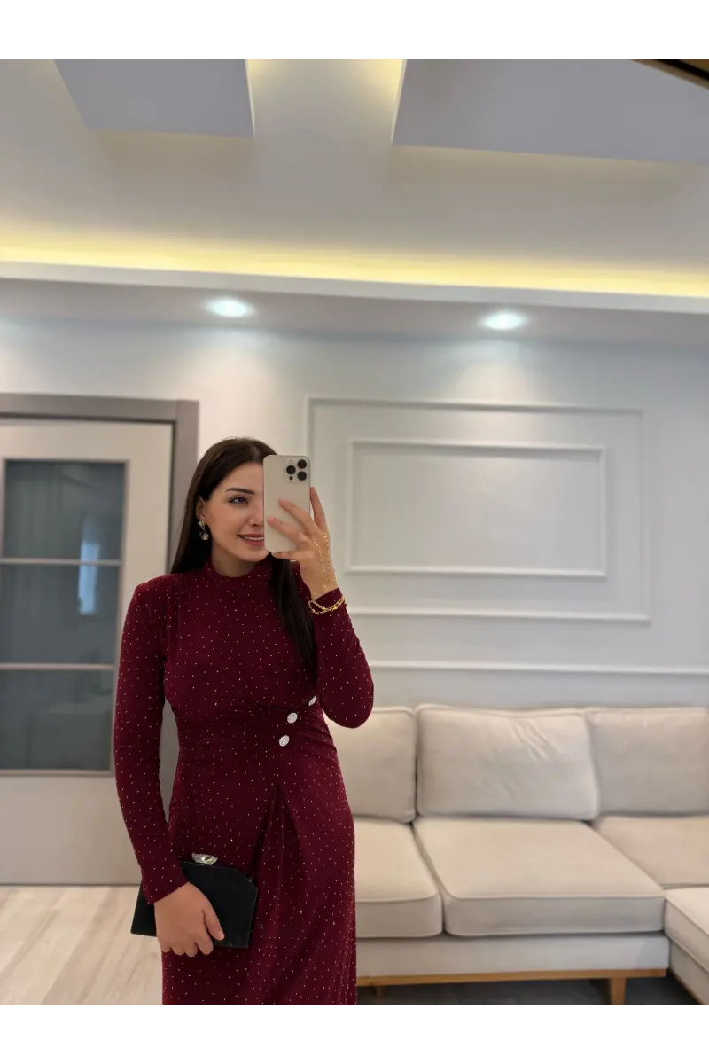 Sandy Kumaş Serpme Taşlı Elbise