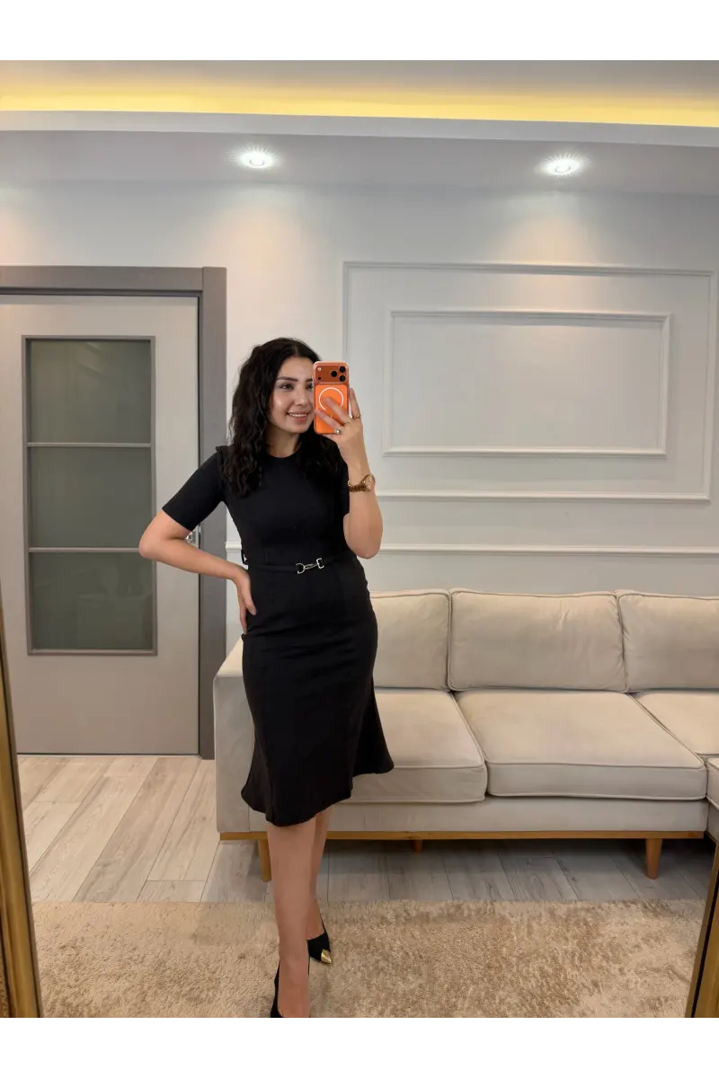 Selanik Kumaş Kemerli Elbise