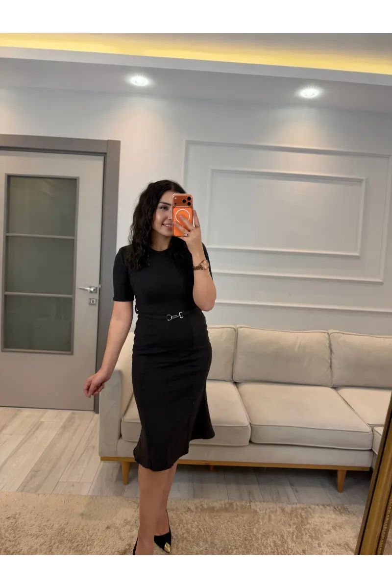Selanik Kumaş Kemerli Elbise