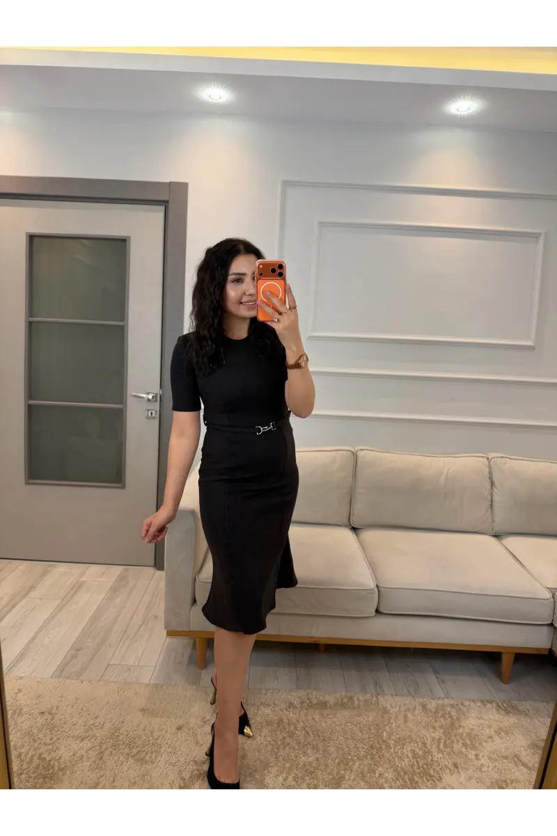 Selanik Kumaş Kemerli Elbise