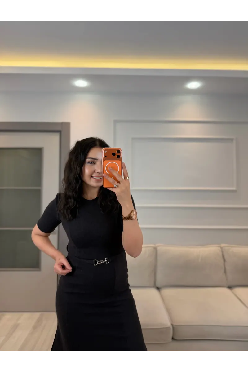 Selanik Kumaş Kemerli Elbise
