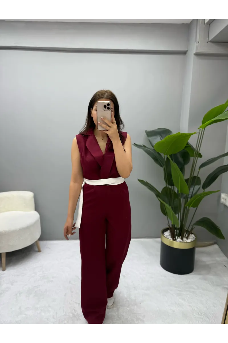 Sırt Dekolte Yelek Pantolon Takım