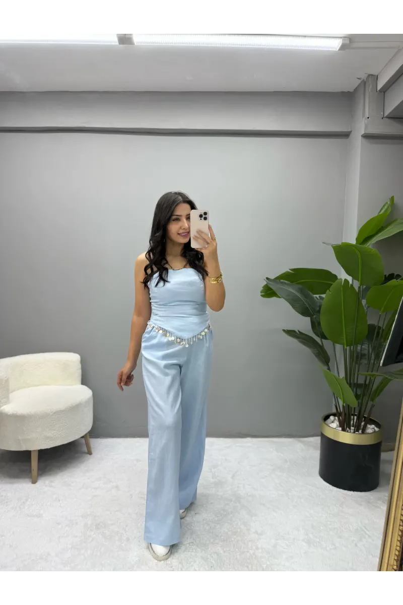 Straplez Bluz Pantolon Takım