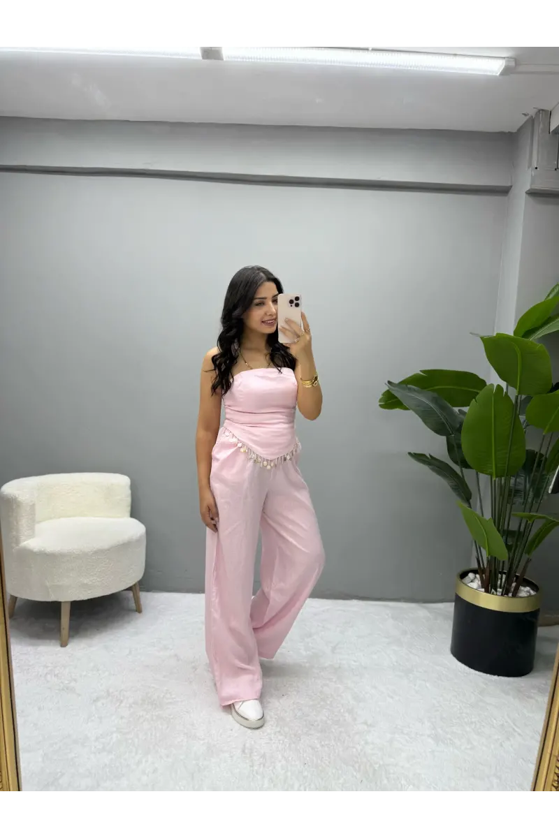 Straplez Bluz Pantolon Takım