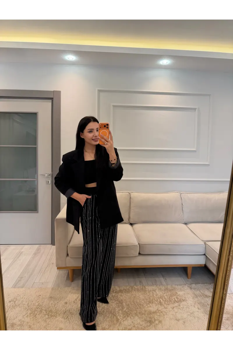 Su Yolu Taşlı Blazer Ceket Pantolon Takım