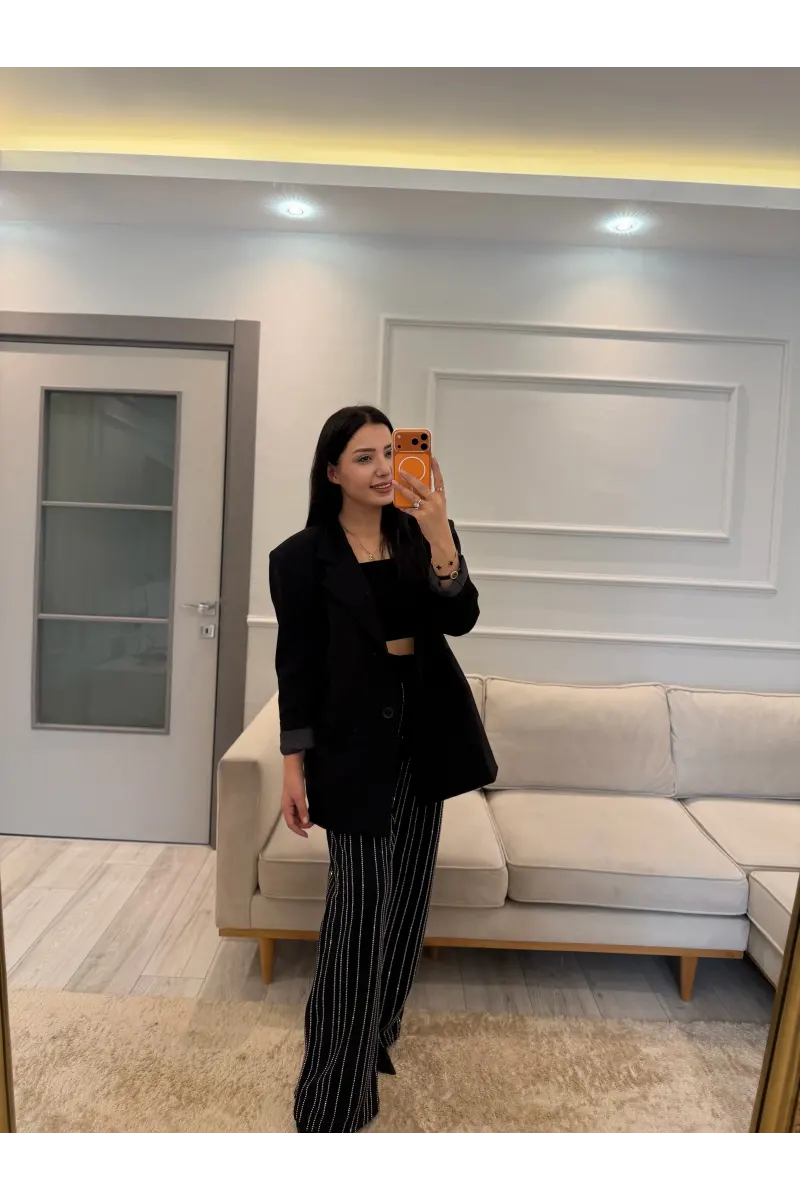 Su Yolu Taşlı Blazer Ceket Pantolon Takım