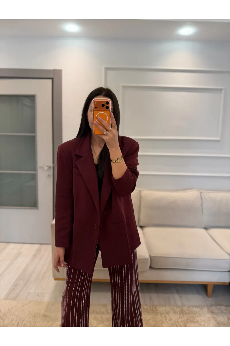 Su Yolu Taşlı Blazer Ceket Pantolon Takım