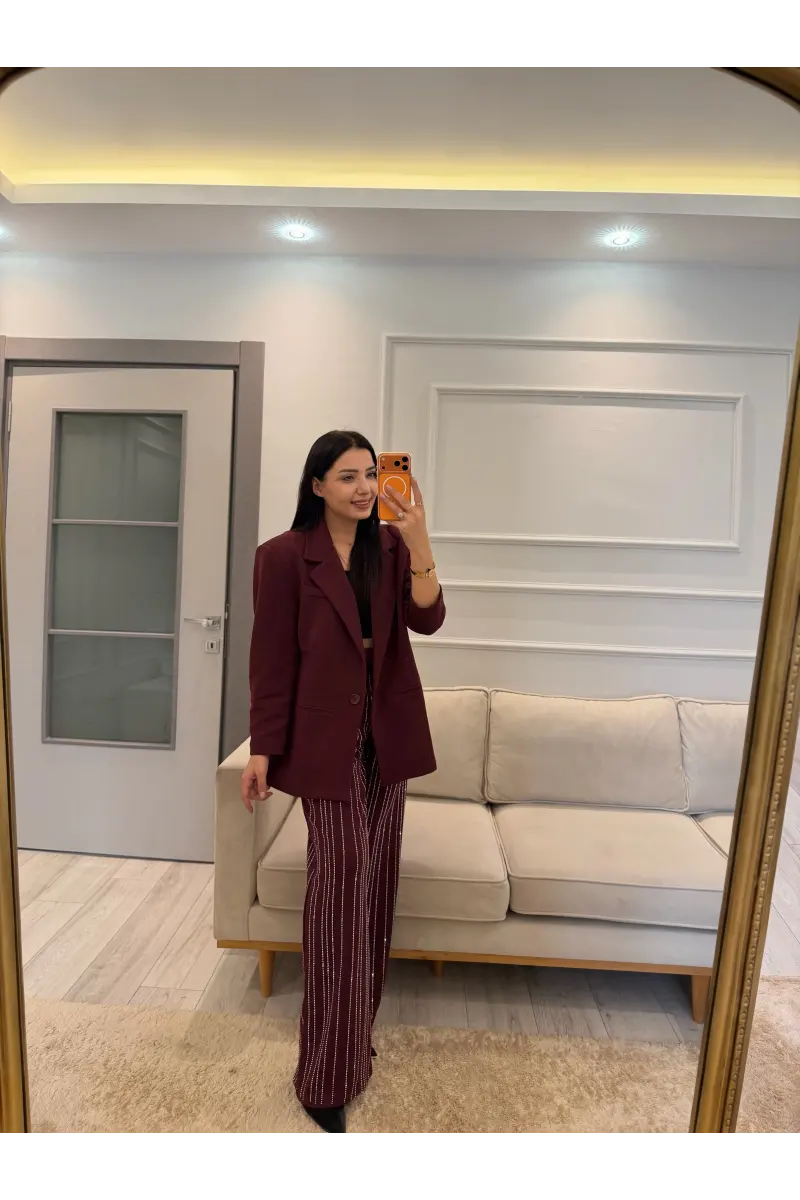 Su Yolu Taşlı Blazer Ceket Pantolon Takım