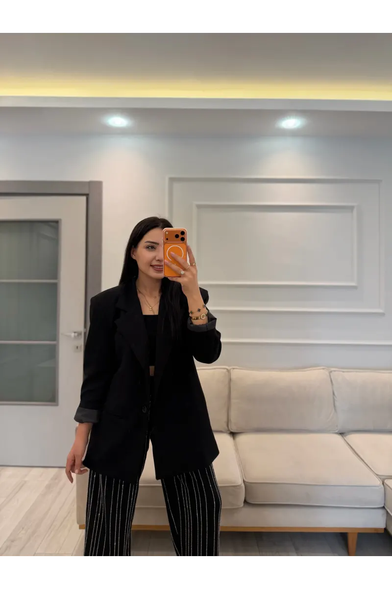 Su Yolu Taşlı Blazer Ceket Pantolon Takım