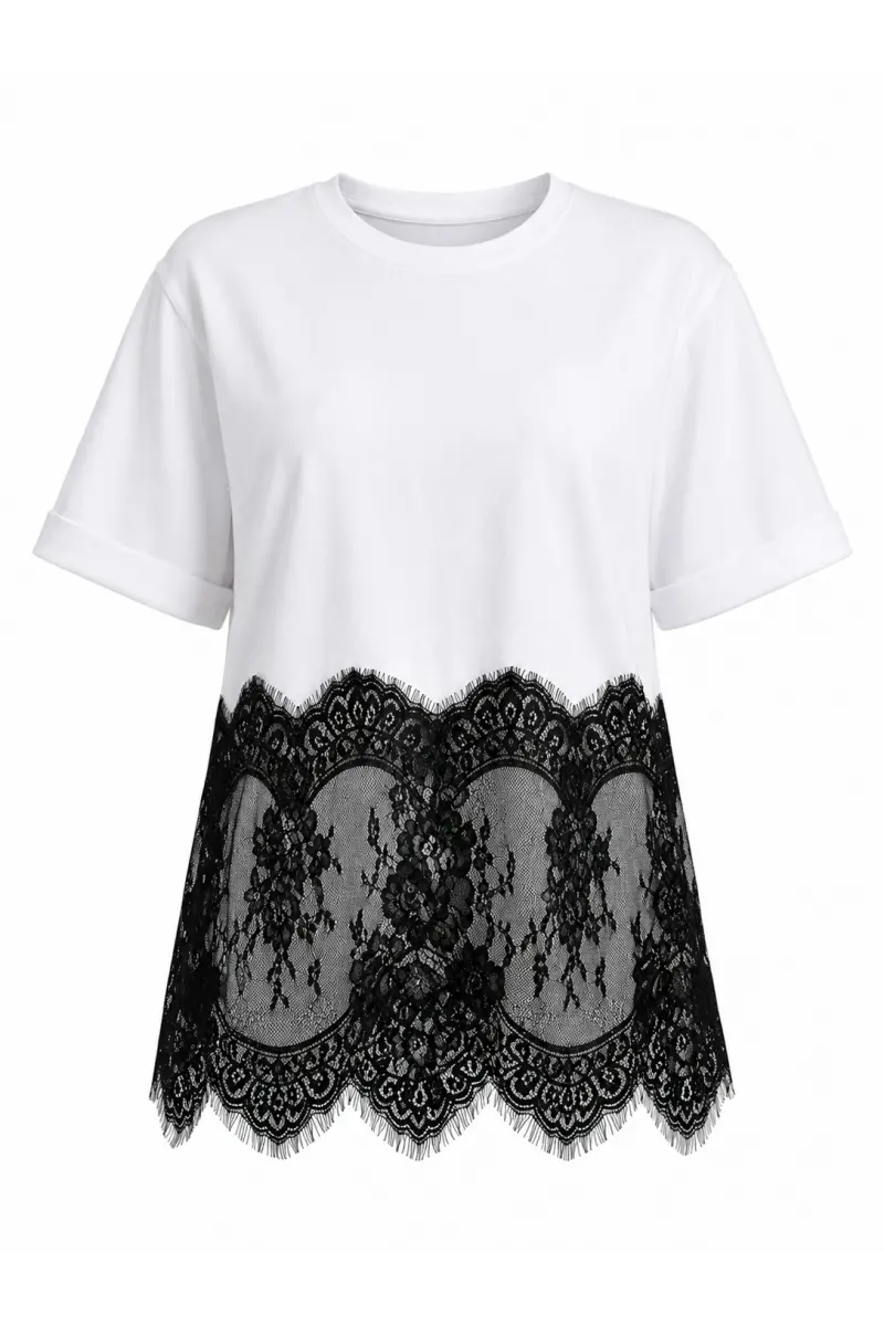 Tasarım Alt Dantelli T-Shirt