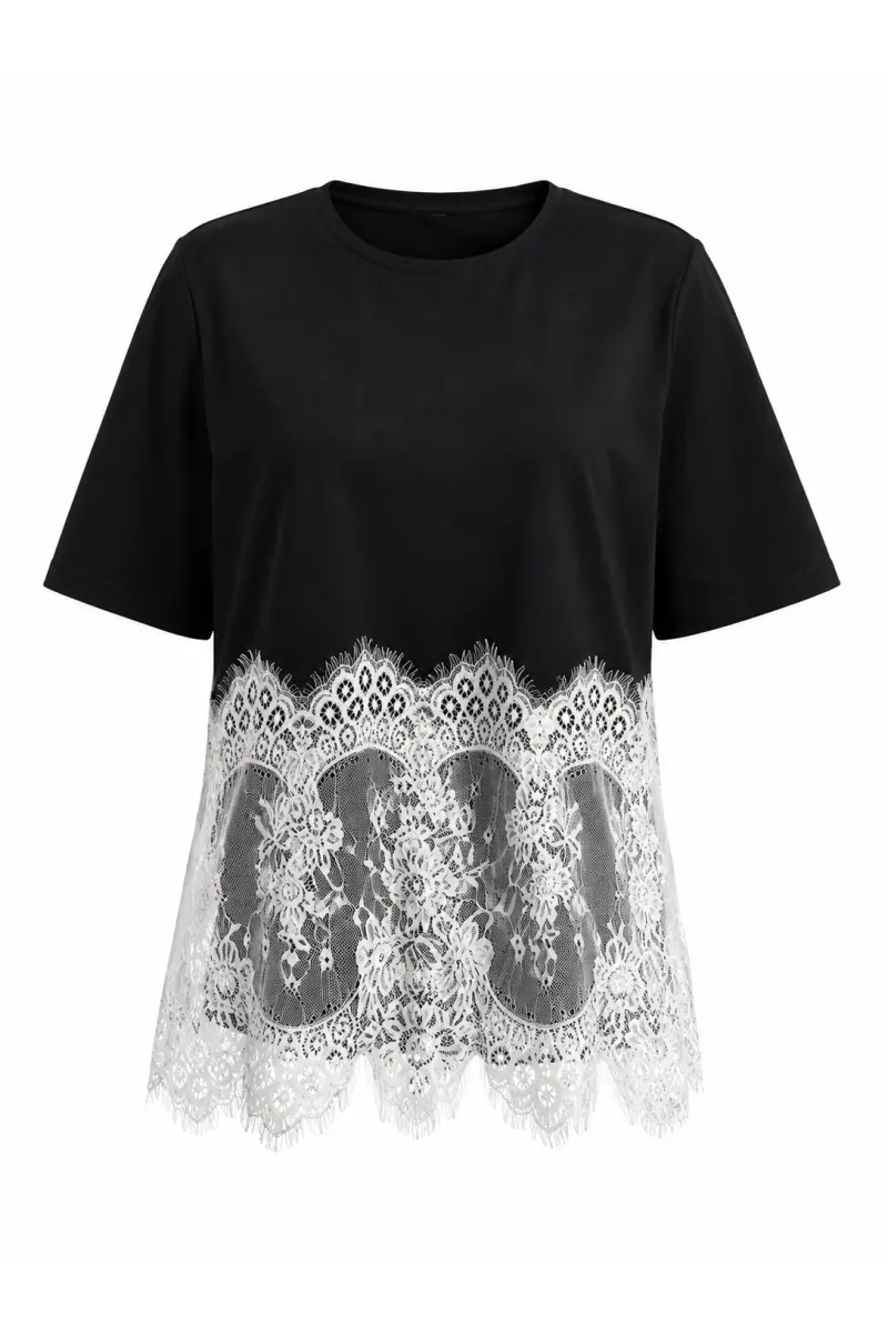 Tasarım Alt Dantelli T-Shirt