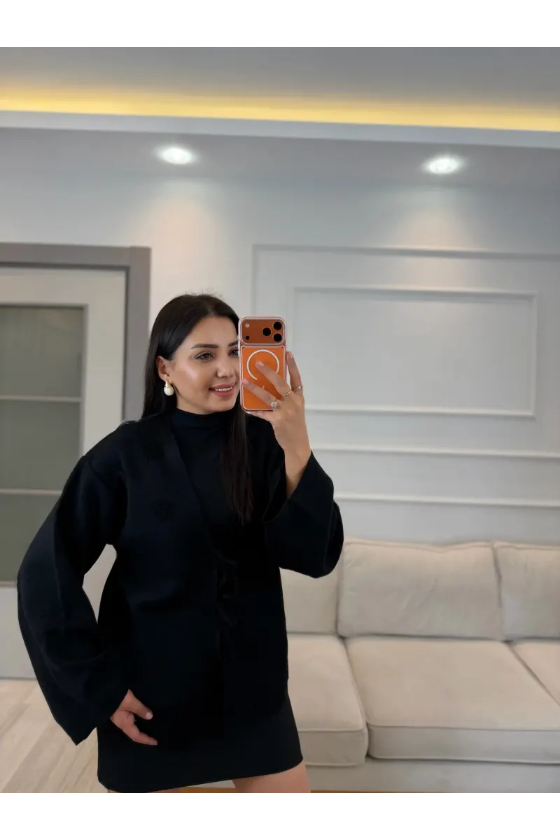 Tasarım Bağlama Detaylı Triko Kimono