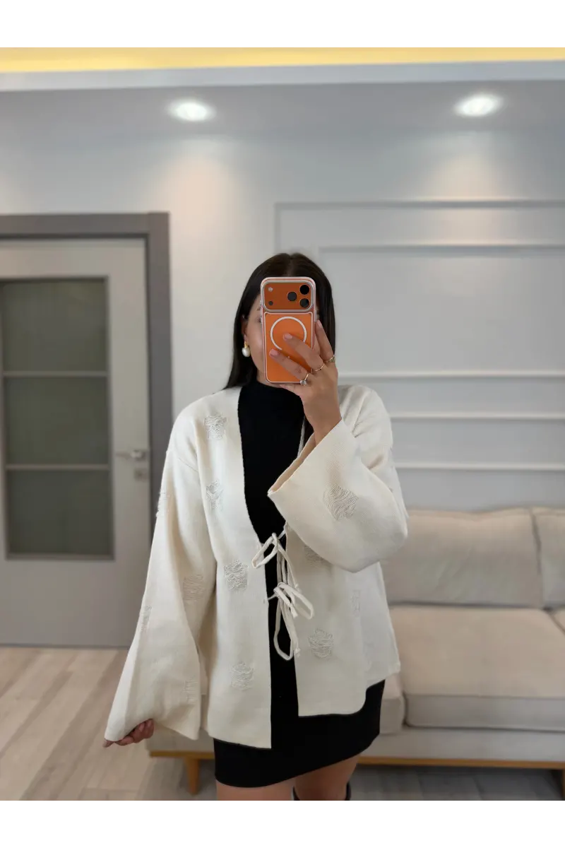 Tasarım Bağlama Detaylı Triko Kimono
