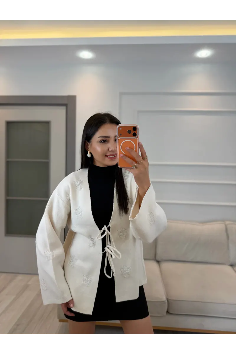 Tasarım Bağlama Detaylı Triko Kimono