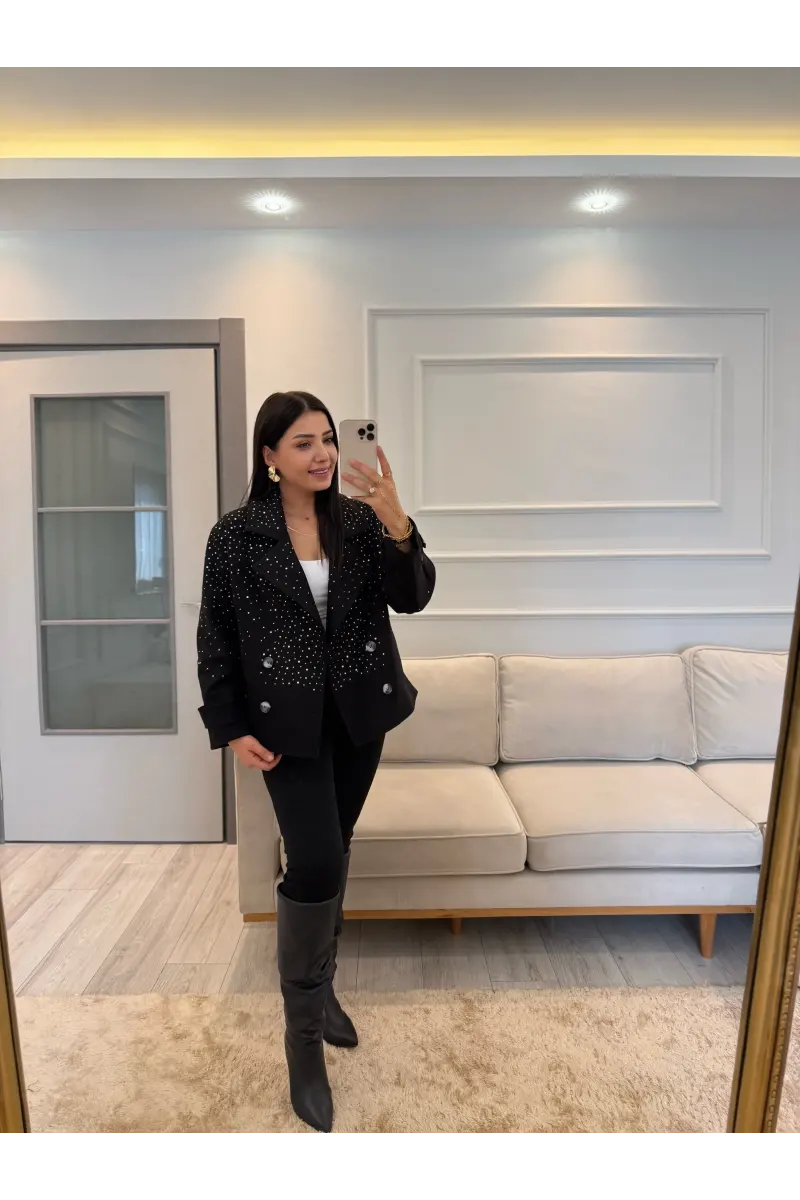 Tasarım Taşlı Kaşe Kaban