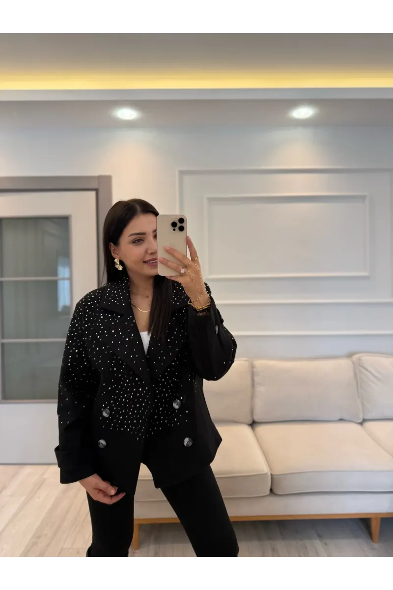 Tasarım Taşlı Kaşe Kaban