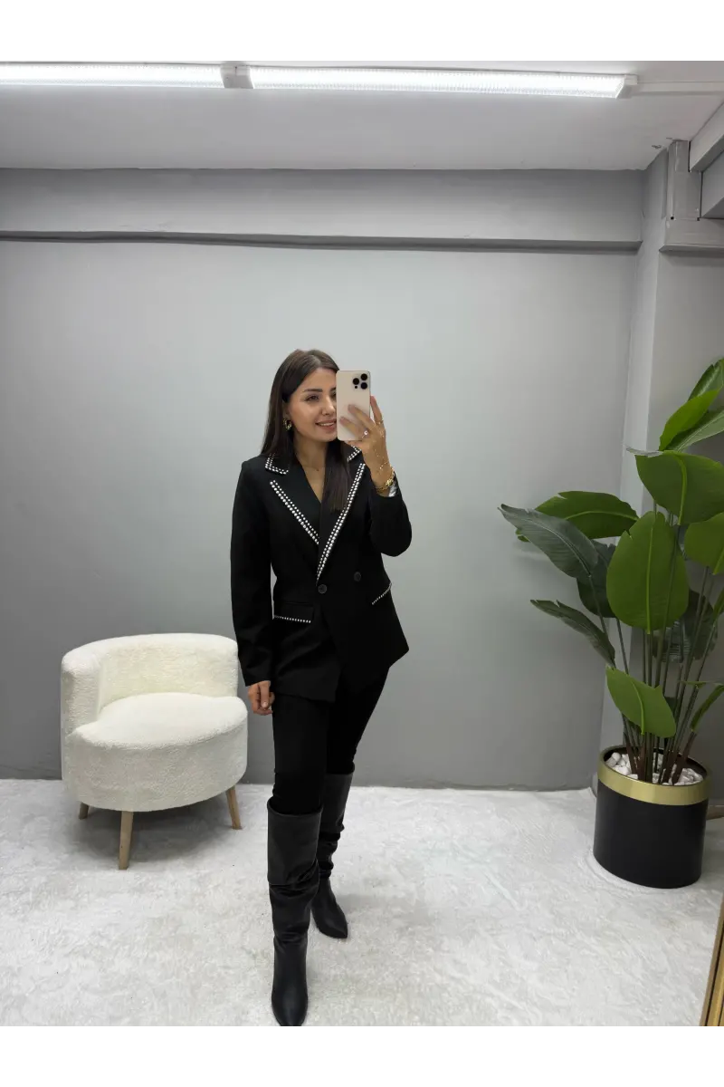 Tasarım Zımba Detaylı Blazer Ceket