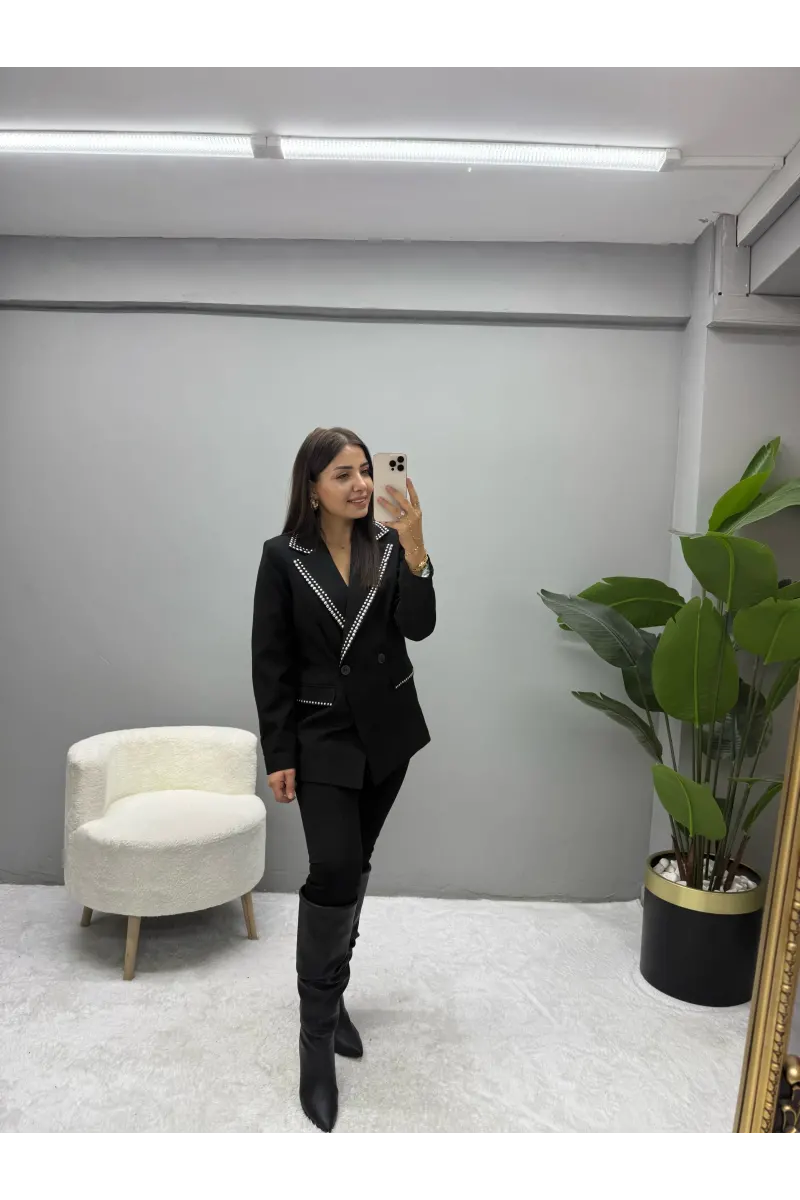 Tasarım Zımba Detaylı Blazer Ceket