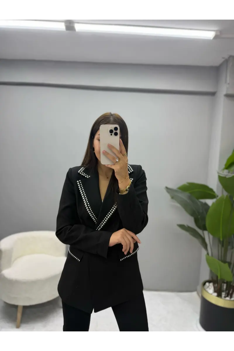 Tasarım Zımba Detaylı Blazer Ceket