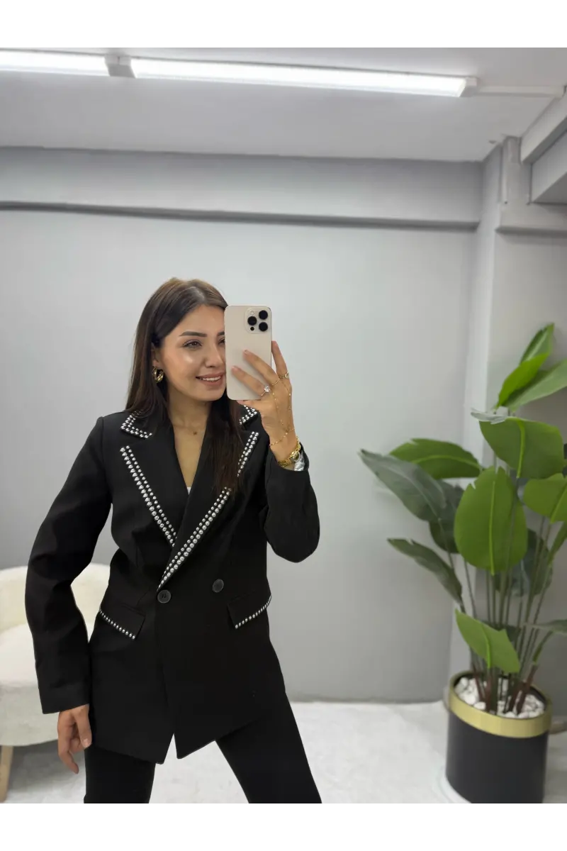 Tasarım Zımba Detaylı Blazer Ceket
