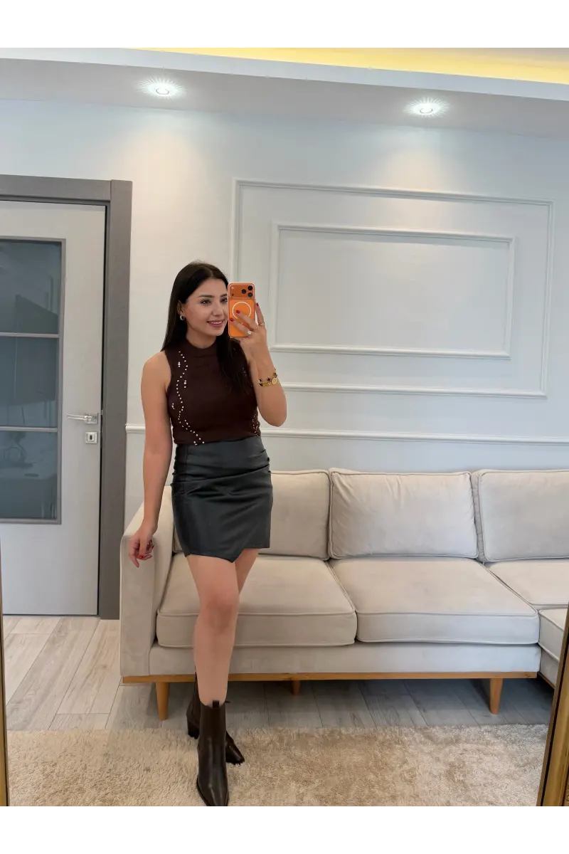 Taşlı Sakallı Triko Bluz
