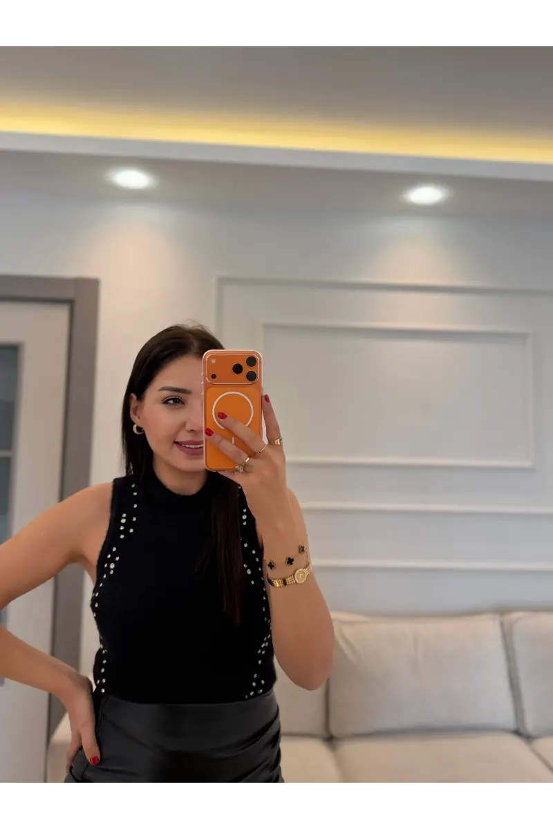 Taşlı Sakallı Triko Bluz