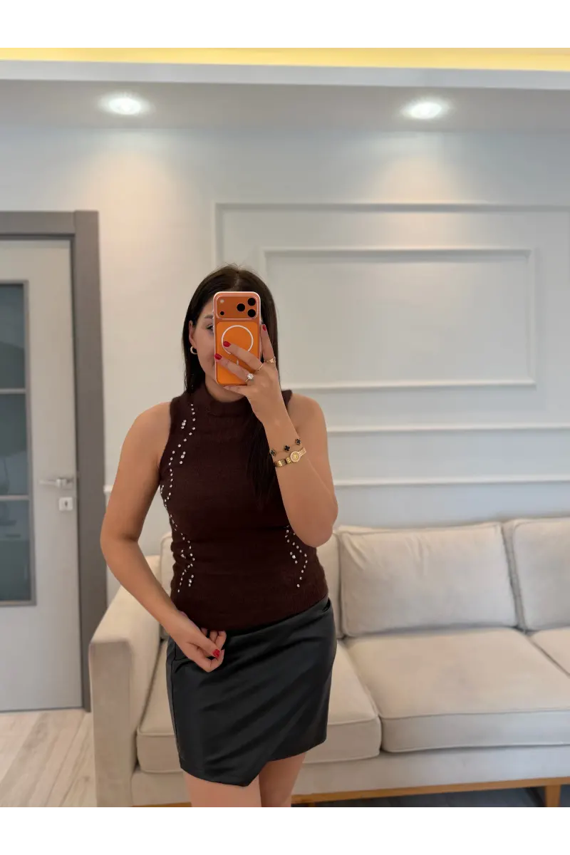 Taşlı Sakallı Triko Bluz