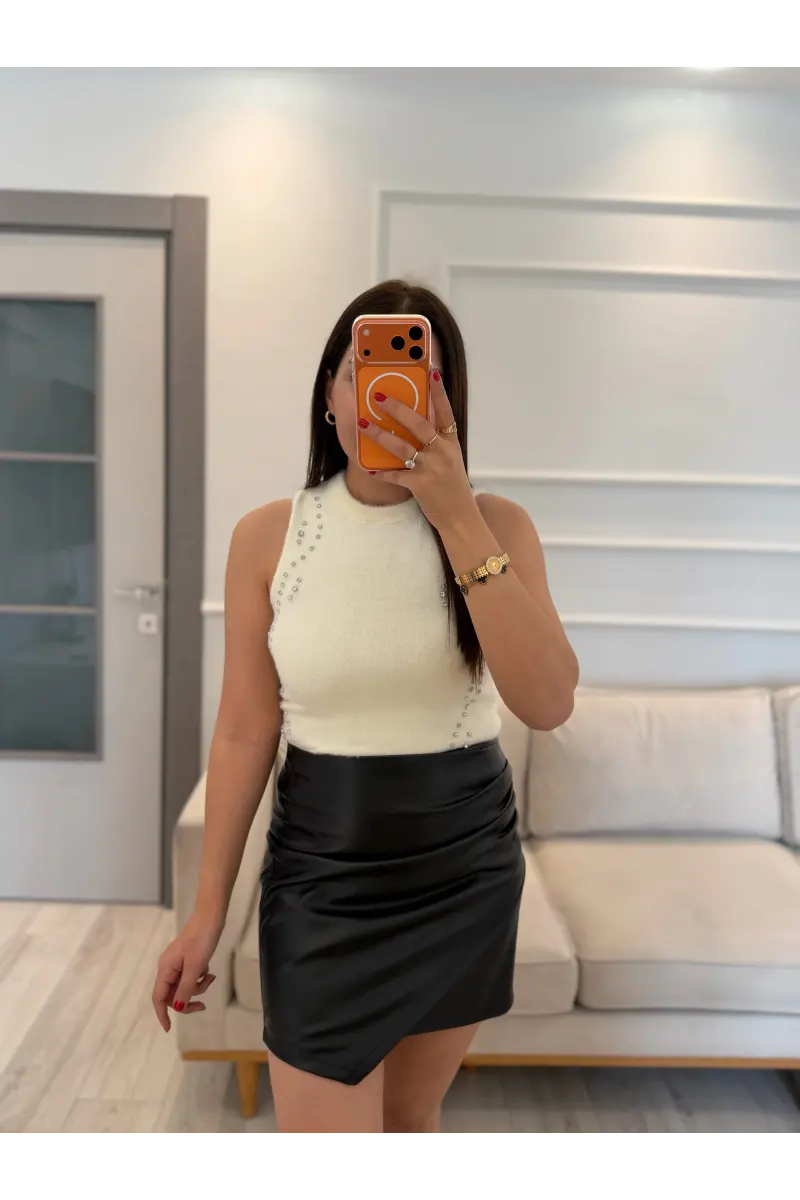 Taşlı Sakallı Triko Bluz