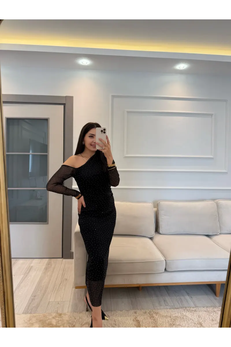Tül Taşlı Elbise