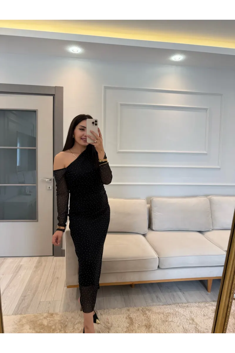 Tül Taşlı Elbise