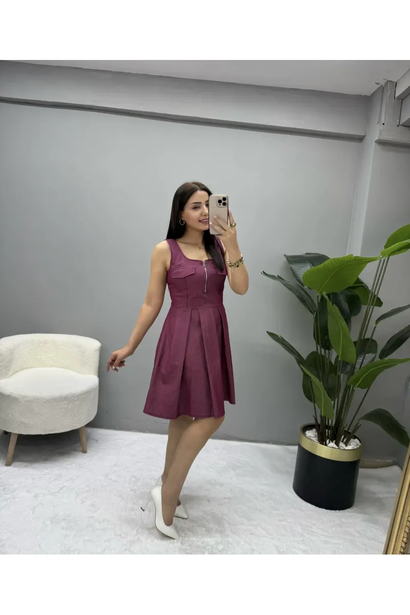Wars Askılı Fermuar Detaylı Denim Elbise