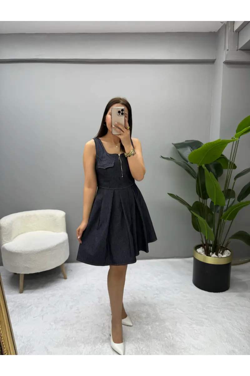 Wars Askılı Fermuar Detaylı Denim Elbise