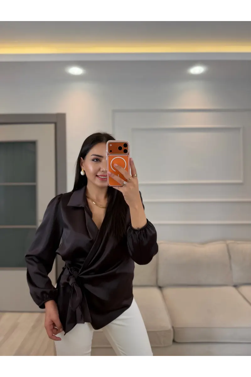 Yandan Bağlamalı Saten Bluz