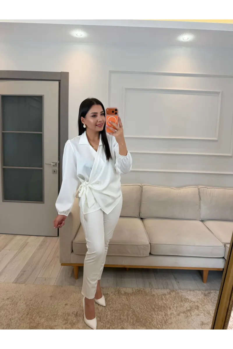 Yandan Bağlamalı Saten Bluz
