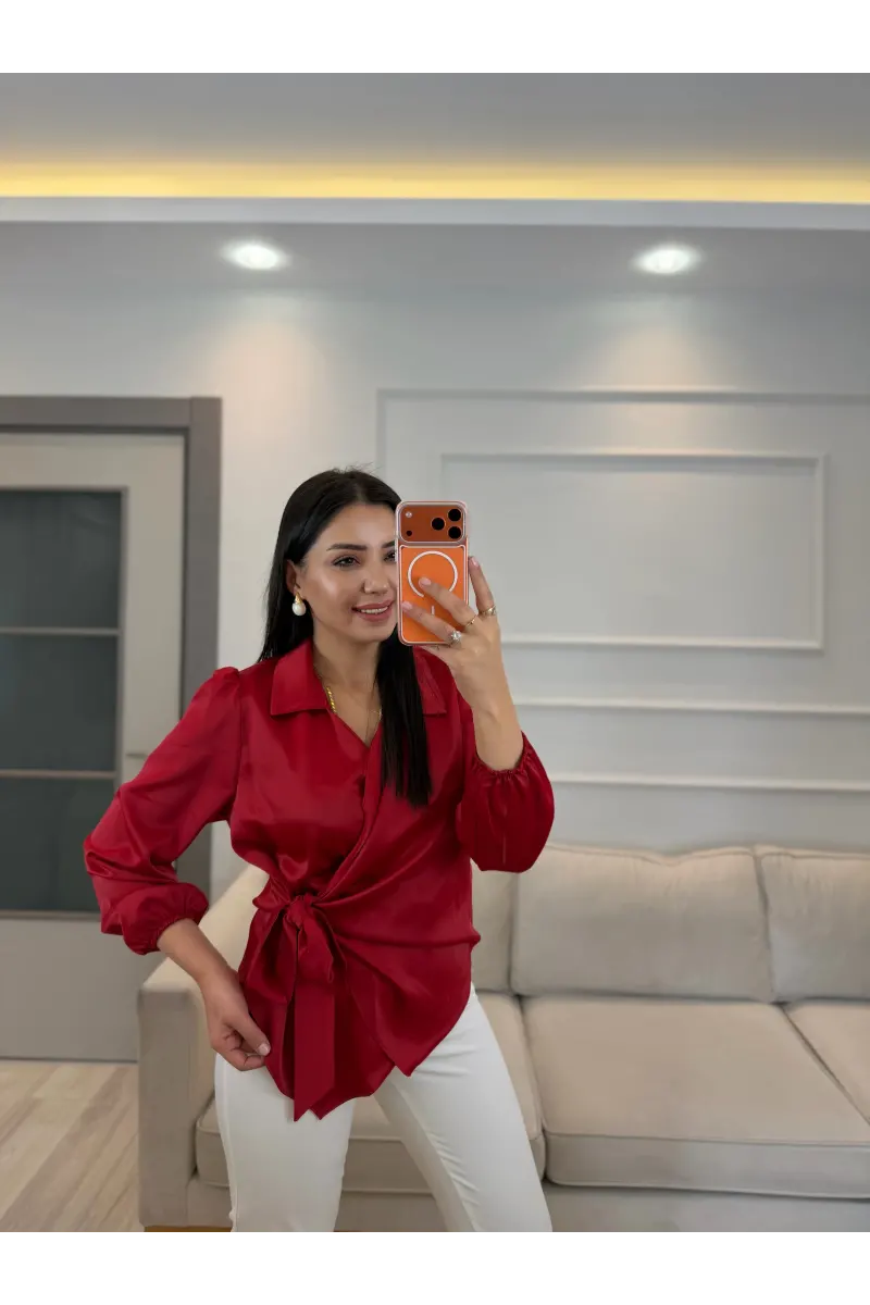 Yandan Bağlamalı Saten Bluz