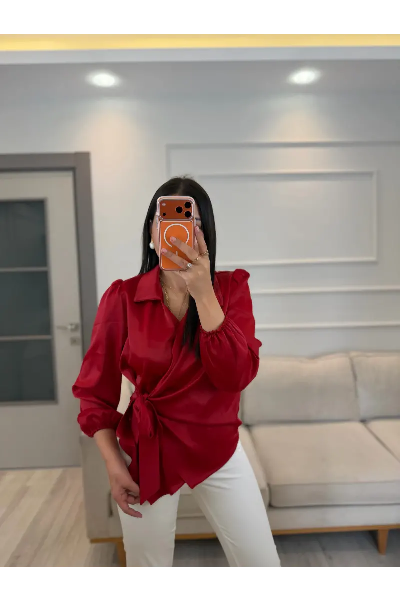 Yandan Bağlamalı Saten Bluz