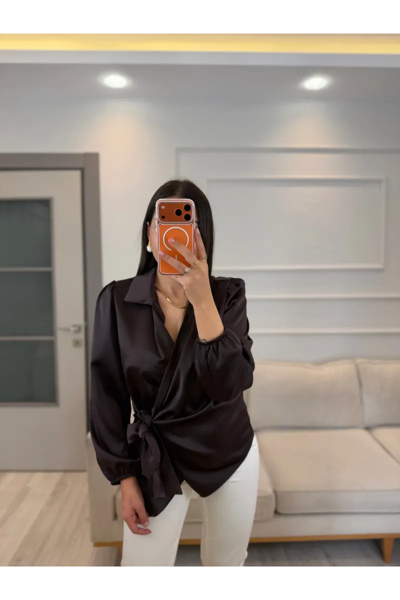 Yandan Bağlamalı Saten Bluz