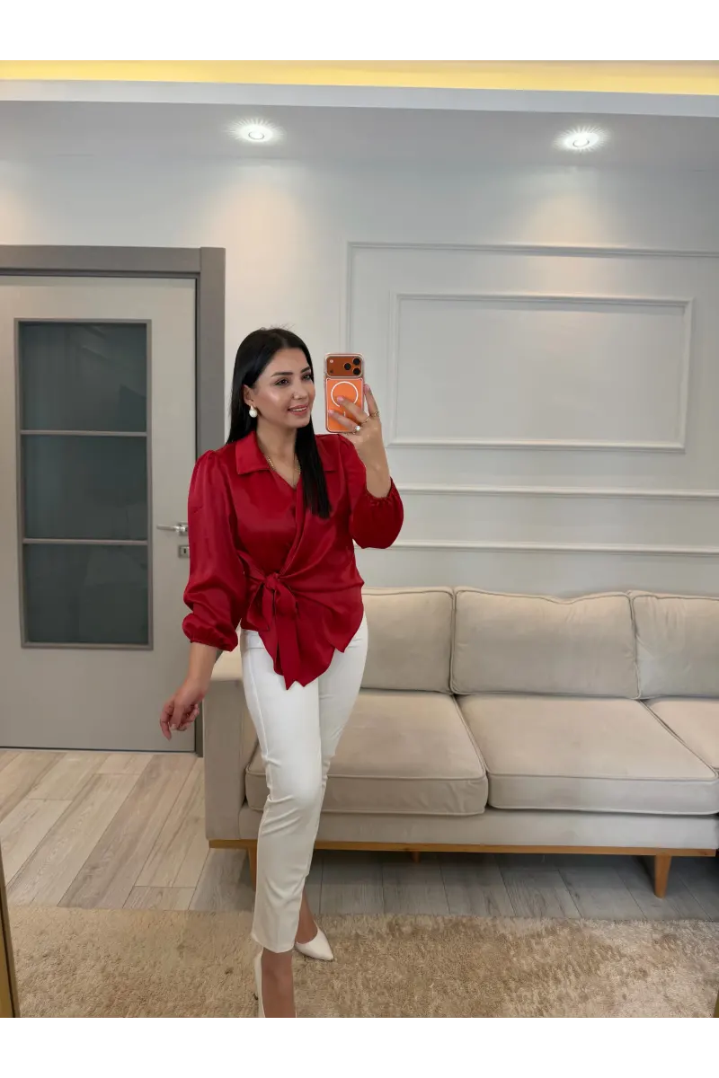 Yandan Bağlamalı Saten Bluz